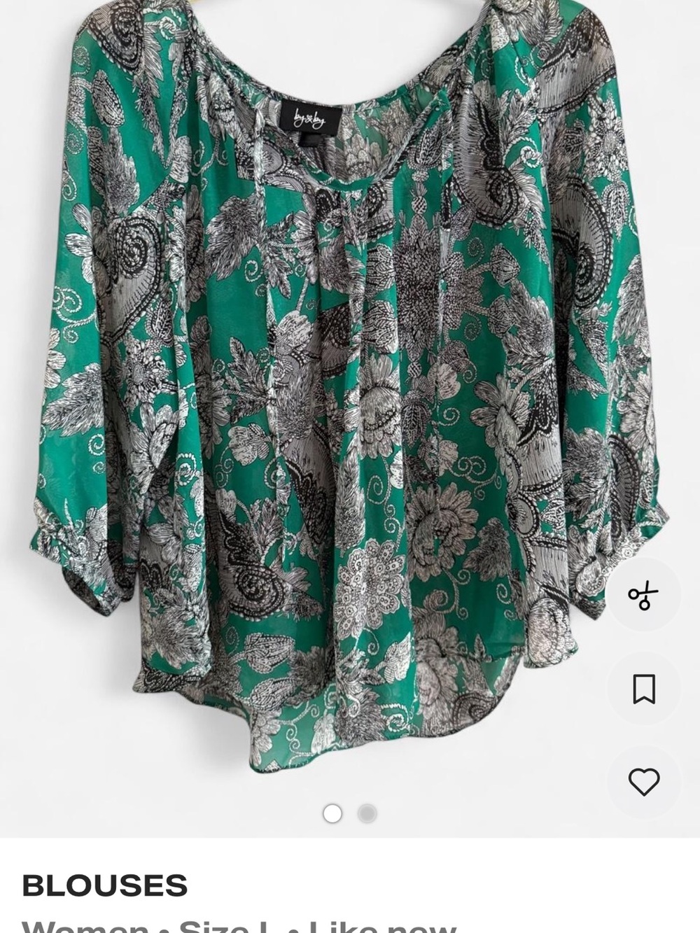 by & by Teal Paisley Floral Blouse